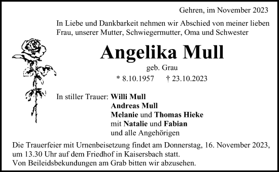 Traueranzeige von Angelika Mull von Waiblinger Kreiszeitung