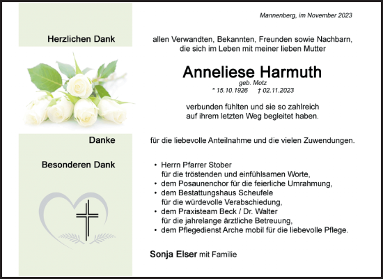 Traueranzeige von Annelise Harmuth von Waiblinger Kreiszeitung