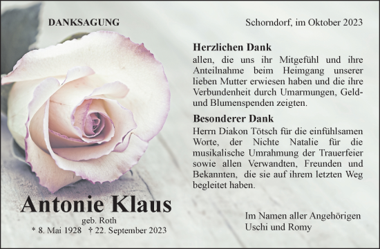 Traueranzeige von Antonie Klaus von Waiblinger Kreiszeitung