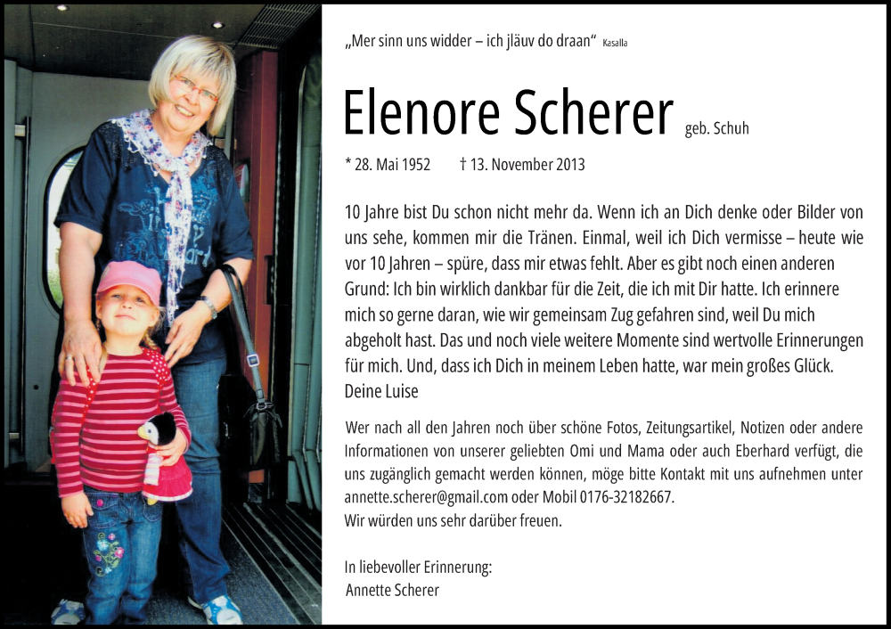  Traueranzeige für Elenore Scherer vom 13.11.2023 aus Waiblinger Kreiszeitung