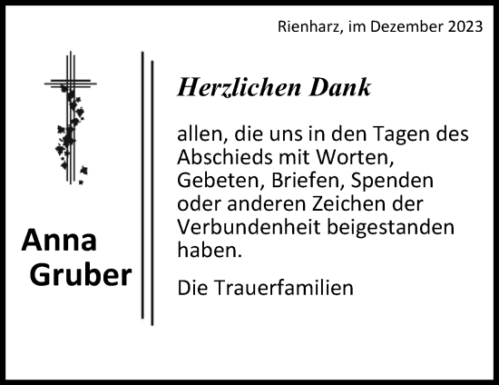 Traueranzeige von Anna Gruber von Waiblinger Kreiszeitung