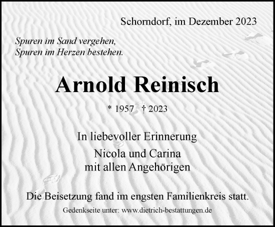 Traueranzeige von Arnold Reinisch von Waiblinger Kreiszeitung