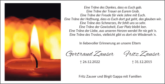 Traueranzeige von Gertraud und Fritz Zauser von Waiblinger Kreiszeitung