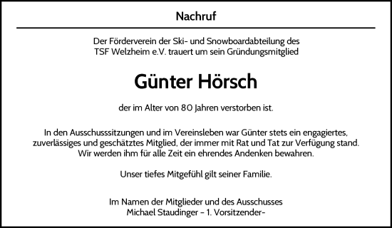 Traueranzeige von Günter Hörsch von Waiblinger Kreiszeitung