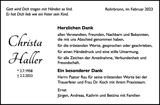 Traueranzeige von Christa Haller von Waiblinger Kreiszeitung