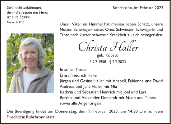 Traueranzeige von Christa Haller von Waiblinger Kreiszeitung