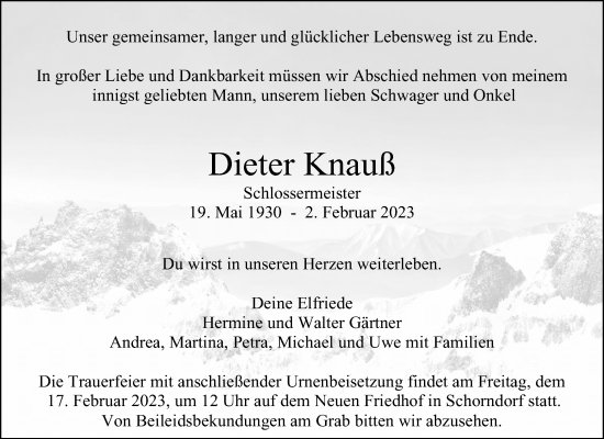 Traueranzeige von Dieter Knauß von Waiblinger Kreiszeitung