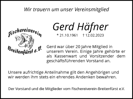Traueranzeige von Gerd Häfner von Waiblinger Kreiszeitung