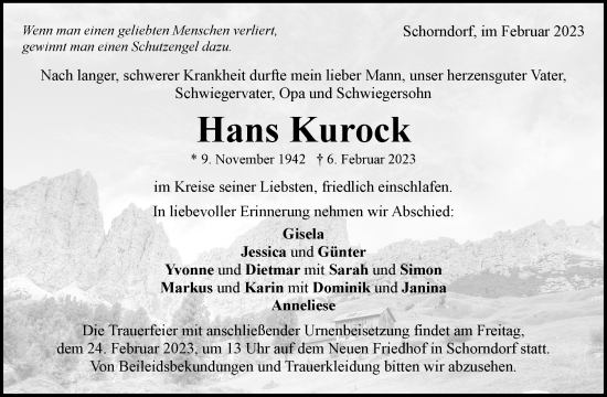 Traueranzeige von Hans Kurock von Waiblinger Kreiszeitung