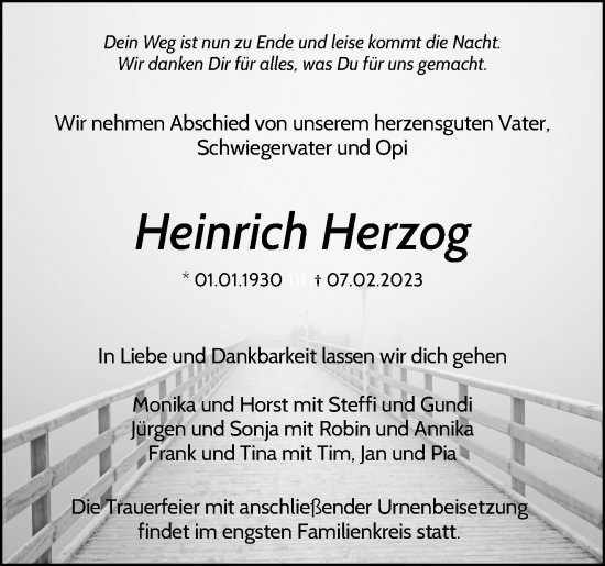 Traueranzeige von Heinrich Herzog von Waiblinger Kreiszeitung