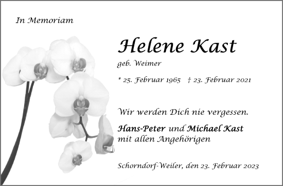 Traueranzeige von Helene Kast von Waiblinger Kreiszeitung