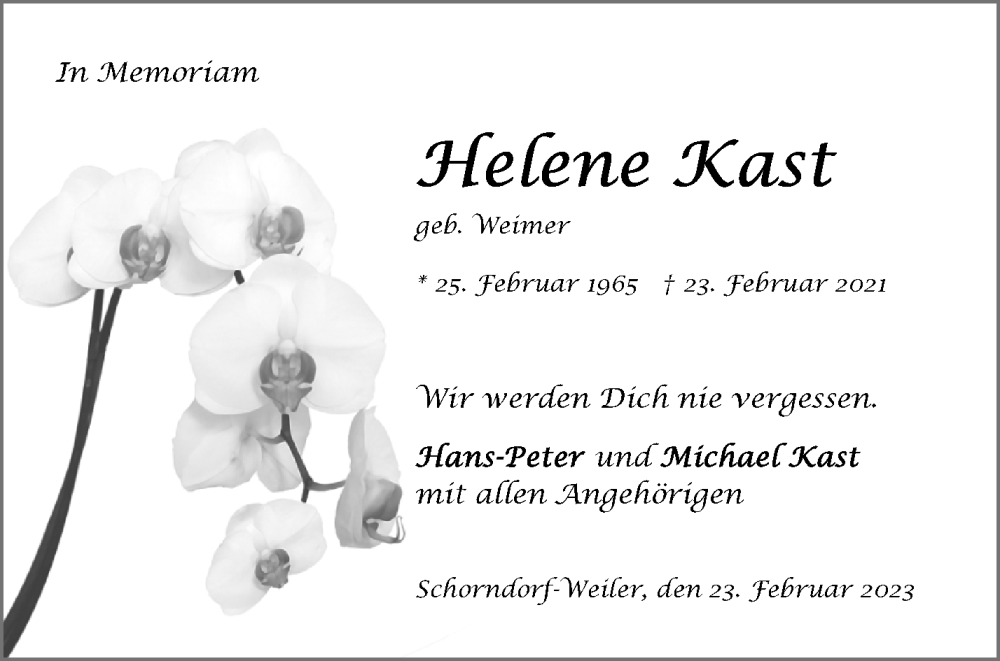  Traueranzeige für Helene Kast vom 23.02.2023 aus Waiblinger Kreiszeitung