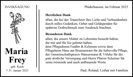 Traueranzeige von Maria Frey von Waiblinger Kreiszeitung