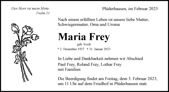 Traueranzeige von Maria Frey von Waiblinger Kreiszeitung