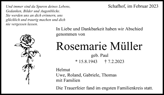 Traueranzeige von Rosemarie Müller von Waiblinger Kreiszeitung