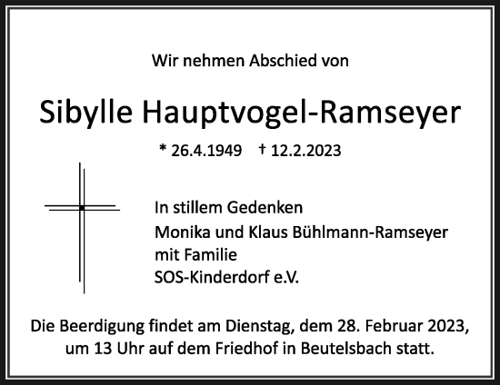 Traueranzeige von Sibylle Hauptvogel-Ramseyer von Waiblinger Kreiszeitung