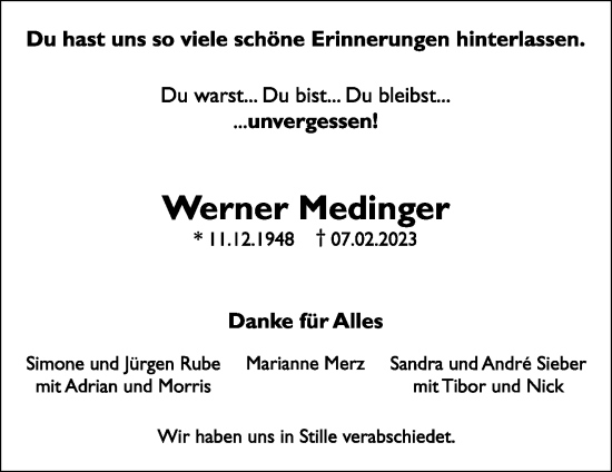 Traueranzeige von Werner Medinger von Waiblinger Kreiszeitung