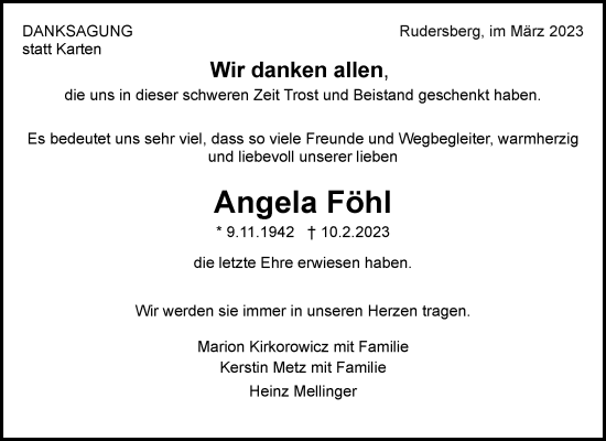 Traueranzeige von Angela Föhl von Waiblinger Kreiszeitung