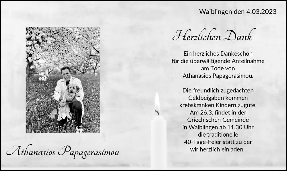  Traueranzeige für Athanasios Papagerasimou vom 04.03.2023 aus Waiblinger Kreiszeitung