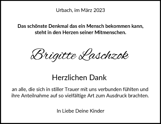 Traueranzeige von Brigitte Laschzok von Waiblinger Kreiszeitung