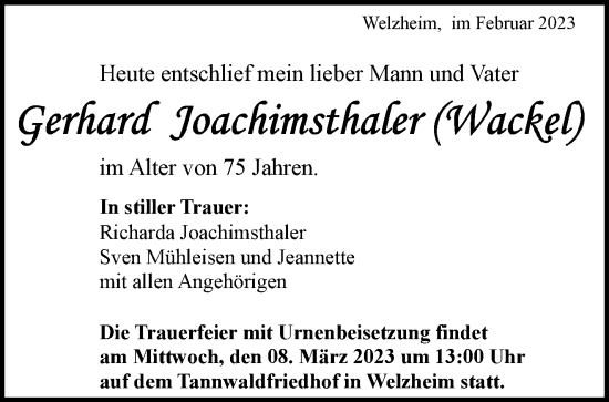 Traueranzeige von Gerhard Joachimsthaler von Waiblinger Kreiszeitung