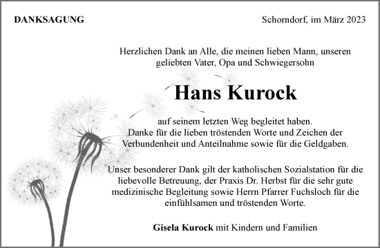 Traueranzeige von Hans Kurock von Waiblinger Kreiszeitung