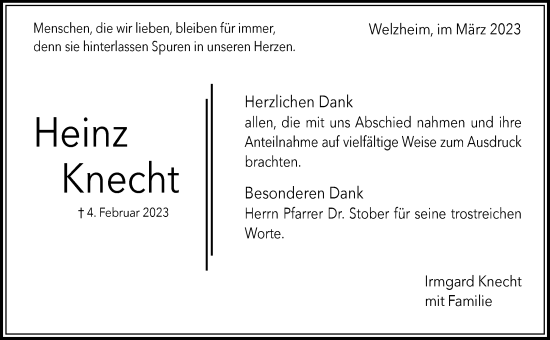 Traueranzeige von Heinz Knecht von Waiblinger Kreiszeitung
