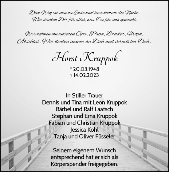 Traueranzeige von Horst Kruppok von Waiblinger Kreiszeitung