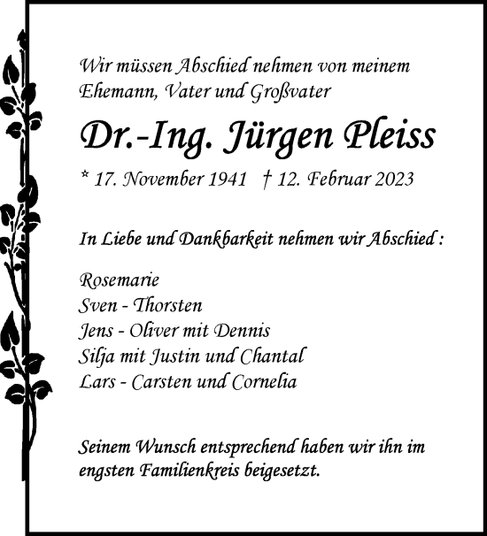 Traueranzeige von Jürgen Pleiss von Waiblinger Kreiszeitung