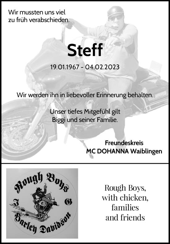 Traueranzeige von Steff  von Waiblinger Kreiszeitung