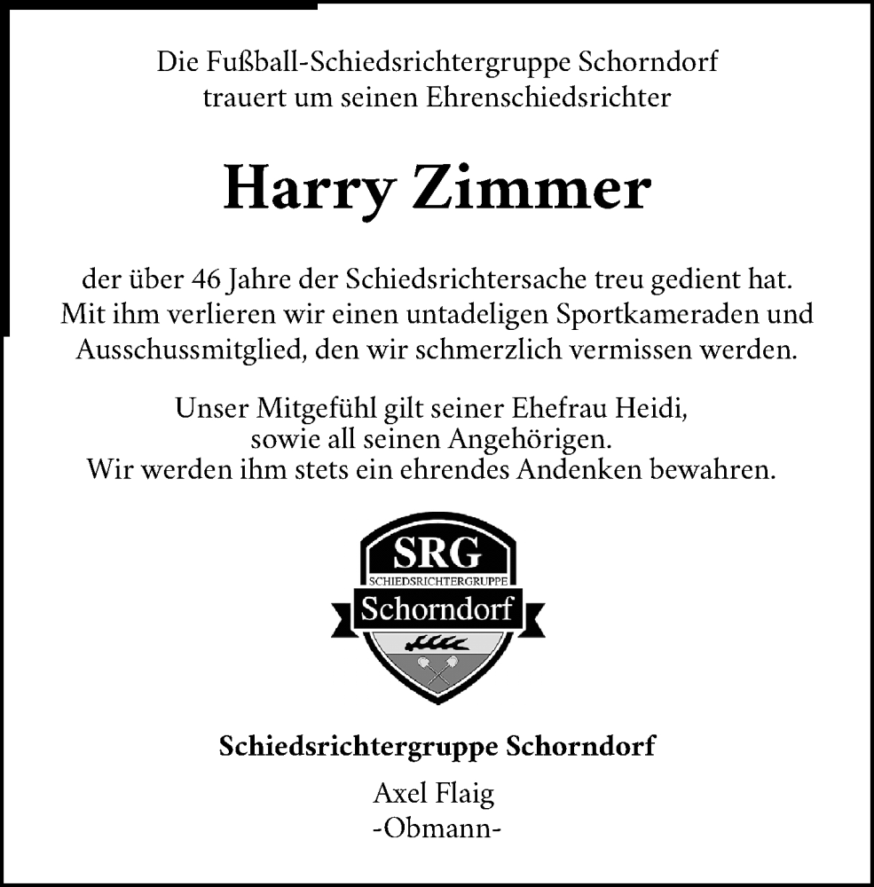 Traueranzeige für Harry Zimmer vom 11.04.2023 aus Waiblinger Kreiszeitung