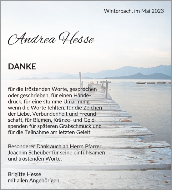 Traueranzeige von Andrea Hesse von Waiblinger Kreiszeitung