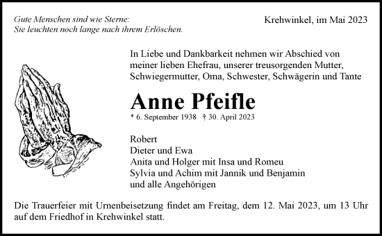 Traueranzeige von Anne Pfeifle von Waiblinger Kreiszeitung