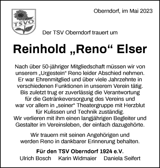 Traueranzeige von Reinhold  Elser von Waiblinger Kreiszeitung