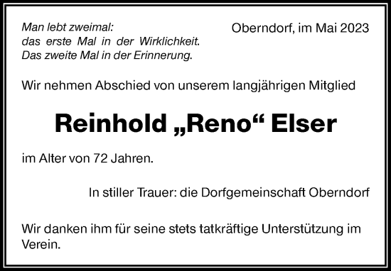 Traueranzeige von Reinhold  Elser von Waiblinger Kreiszeitung