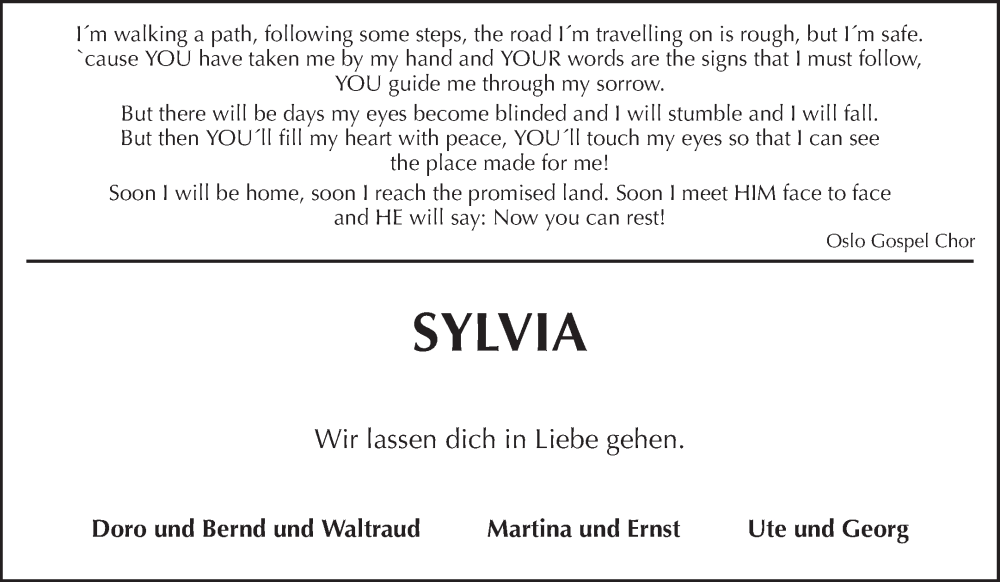  Traueranzeige für Sylvia Bürk vom 31.05.2023 aus Waiblinger Kreiszeitung