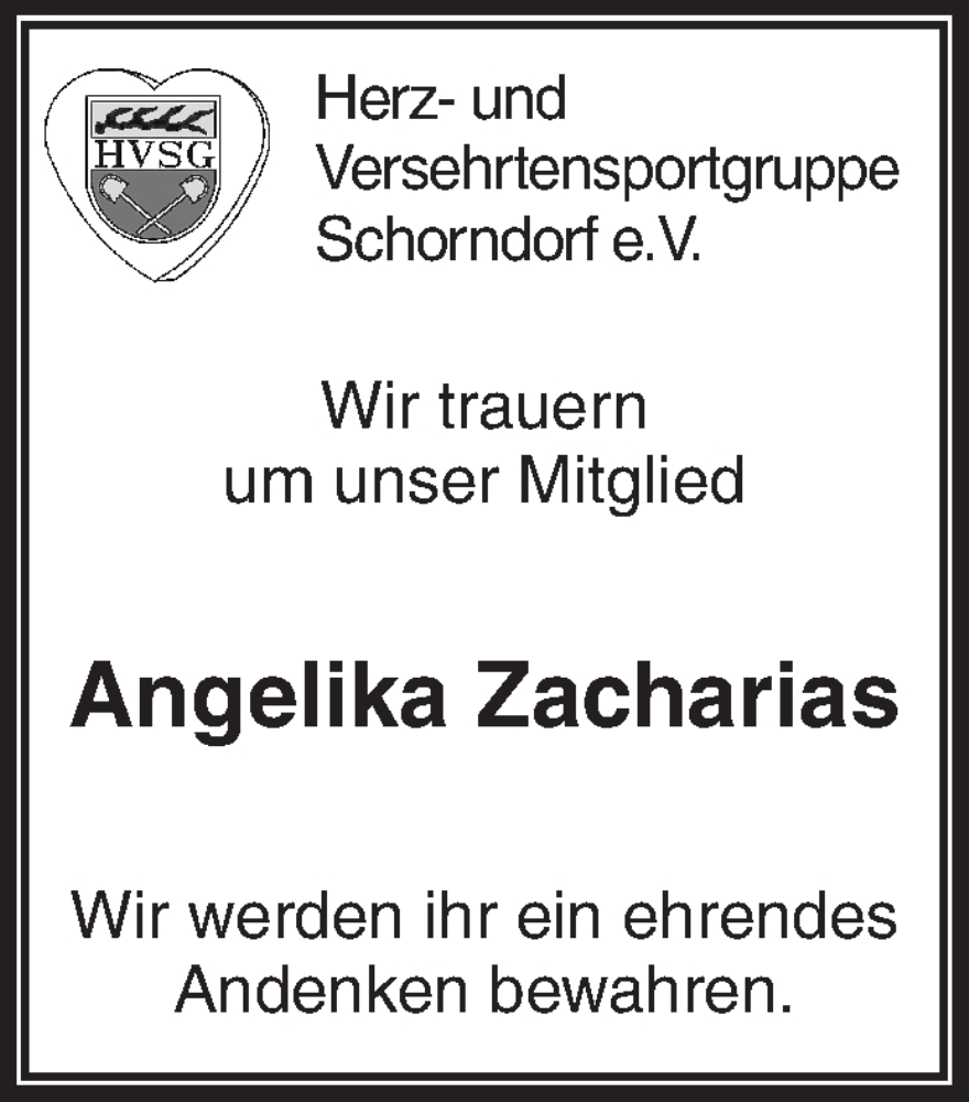  Traueranzeige für Angelika Zacharias vom 01.04.2023 aus Waiblinger Kreiszeitung