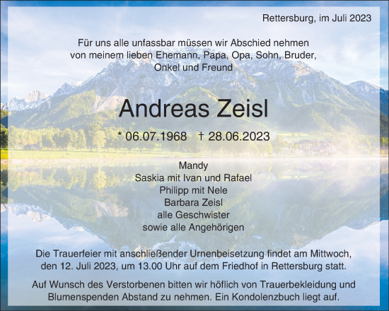 Traueranzeige von Andreas Zeisl von Waiblinger Kreiszeitung
