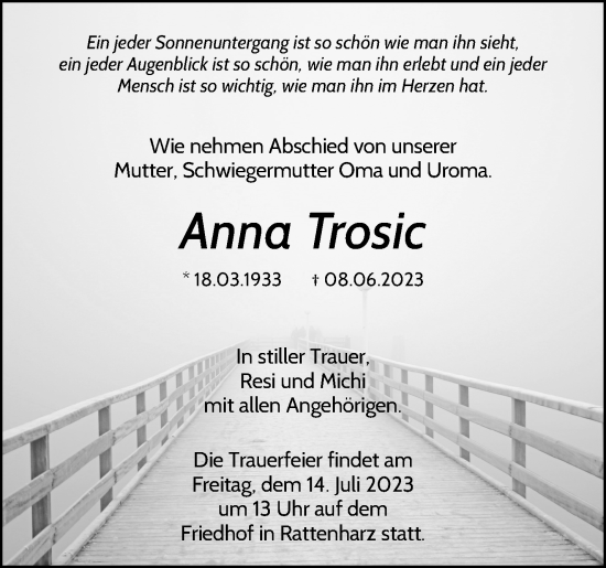 Traueranzeige von Anna Trosic von Waiblinger Kreiszeitung