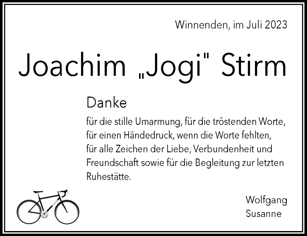  Traueranzeige für Joachim Stirm vom 25.07.2023 aus Waiblinger Kreiszeitung