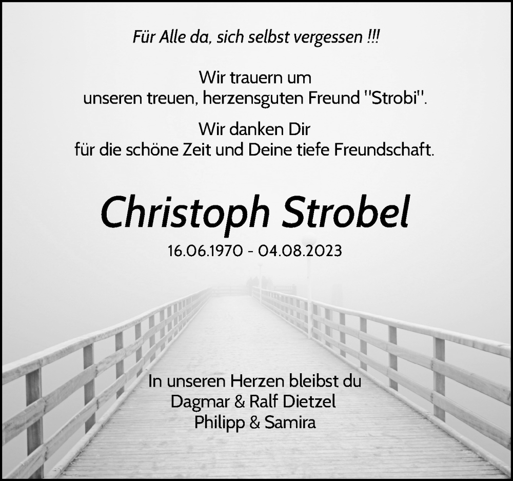  Traueranzeige für Christoph Strobel vom 10.08.2023 aus Waiblinger Kreiszeitung