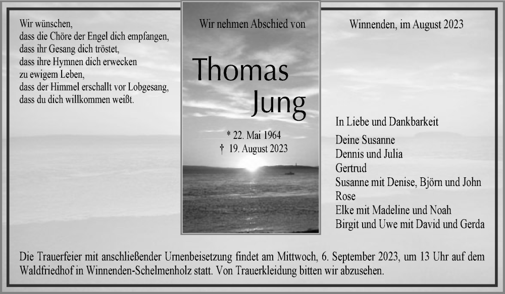  Traueranzeige für Thomas Jung vom 26.08.2023 aus Waiblinger Kreiszeitung