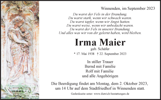 Traueranzeige von Irma Maier von Waiblinger Kreiszeitung