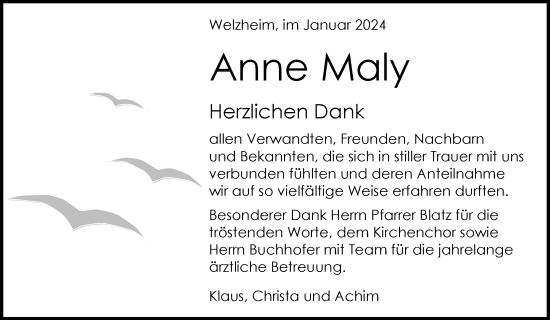 Traueranzeige von Anne Maly von Waiblinger Kreiszeitung