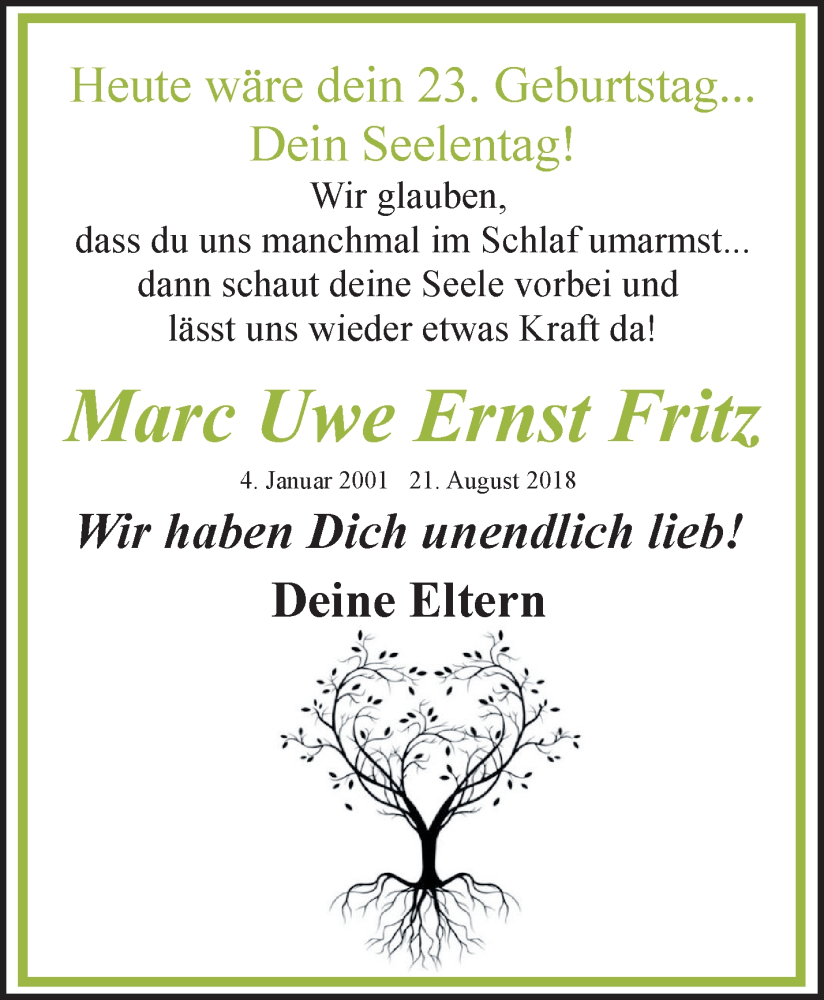  Traueranzeige für Marc Uwe Ernst Fritz vom 04.01.2024 aus Waiblinger Kreiszeitung