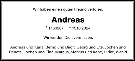 Traueranzeige von Andreas  von Waiblinger Kreiszeitung