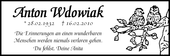 Traueranzeige von Anton Wdowiak von Waiblinger Kreiszeitung
