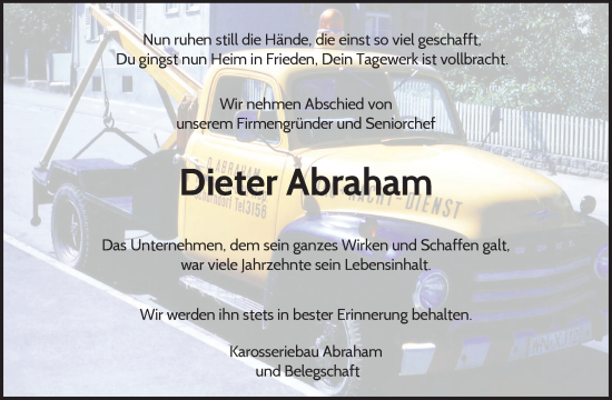 Traueranzeige von Dieter Abraham von Waiblinger Kreiszeitung