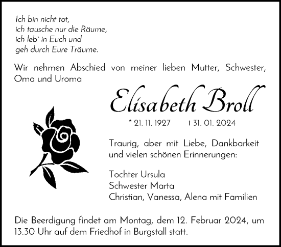 Traueranzeige von Elisabeth Broll von Waiblinger Kreiszeitung