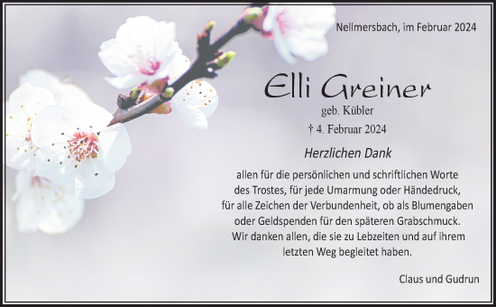 Traueranzeige von Elli Greiner von Waiblinger Kreiszeitung